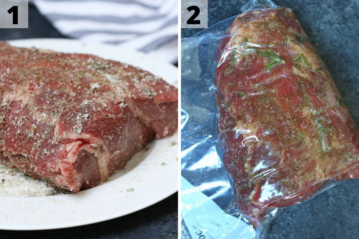 Recette du rôti de bœuf sous vide : photos des étapes 1 et 2.