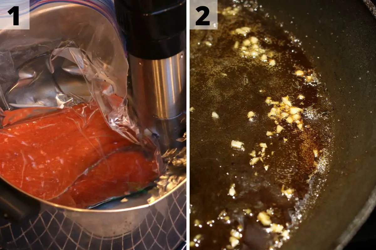 Recette du saumon congelé sous vide : photos des étapes 1 et 2.