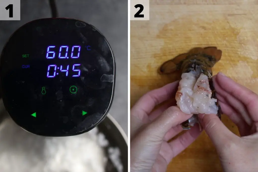 Recette des queues de homard cuites sous vide : photos des étapes 1 et 2.