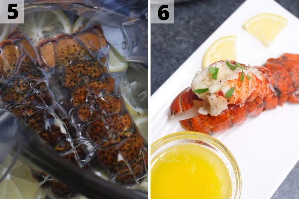 Recette des queues de homard sous vide : photos des étapes 5 et 6.