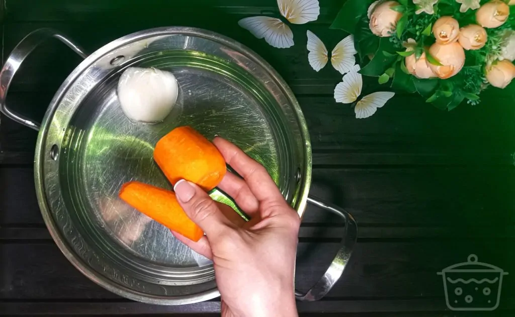 oignon et carotte dans l'eau